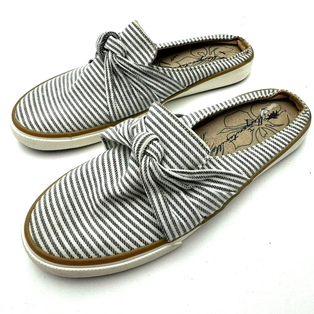 MARGARITAVILLE Women's‎ 7.5 Sailor Slip On Canvas Knot Striped Mule Flats Shoes
